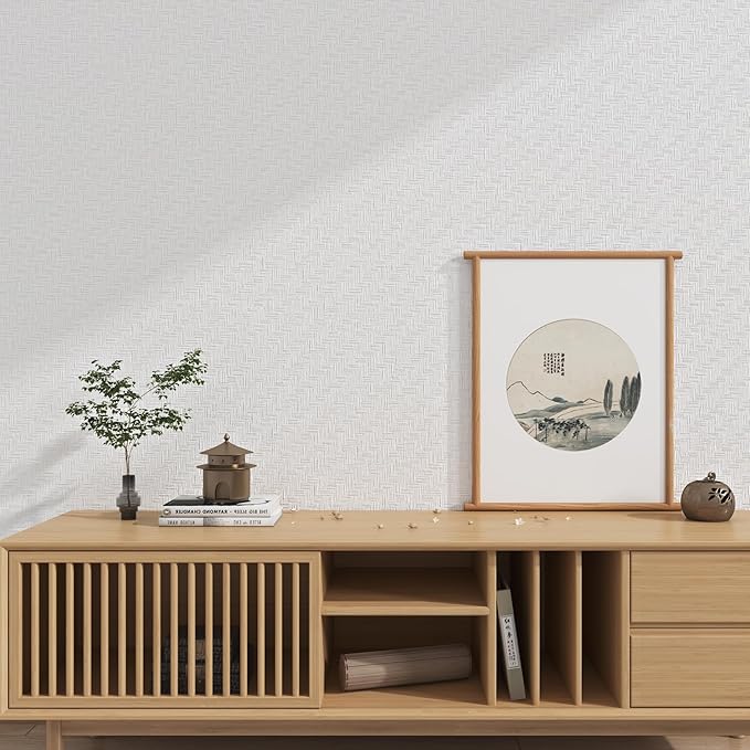 Haimin Fabric Wallpaper Textured Contact Paper Grasscloth Wallpaper Peel and - Image 2