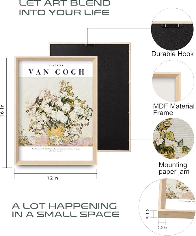 HesenDot Van Gogh High Framed Wall Art Set of 3, 12x16in Neutral Floral Canvas - Image 3