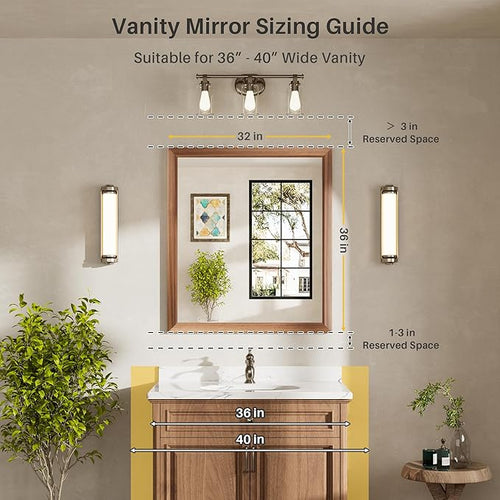 36x32 Inch Bathroom Mirror for Wall, Anti-Rust Walnut Wood Grain Metal Framed - Image 2