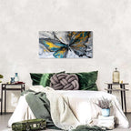 Abstract Butterfly Wall Art Teal Grey Yellow Butterfly Wall Decor Modern Marble - Image 3