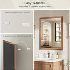 24x36 Inch Bathroom Mirror for Wall, Anti-Rust Walnut Wood Grain Metal Framed - Image 5