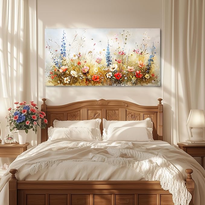 SERIMINO Modern Wildflower Wall Art, Rustic Botanical Floral Extra Large Artwork - Image 4