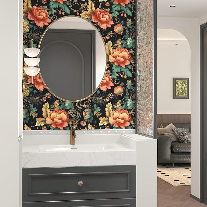 BOKEBEVE Vibrant Floral Peel and Stick Wallpaper Vintage, Boho Colorful Contact - Image 5