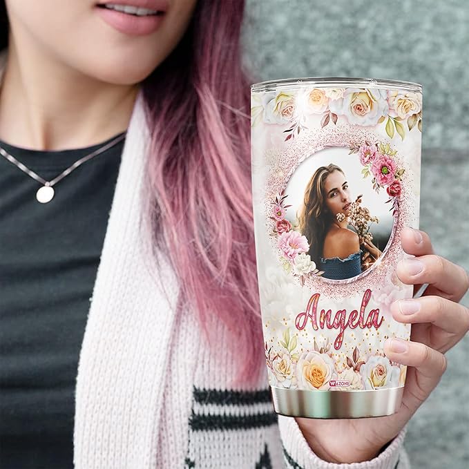 WAZONE Personalized Always My Sister Forever My Friend Stainless Steel Tumbler 20oz 30oz Custom Name Flower Floral Insulated Cup Travel Mug Birthday Gift Ideas For Sisters Sisterhood