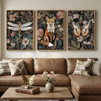 Framed Vintage Botanical Animal Wall Art Set of 3, Dark Floral Butterfly by Cuspin