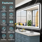 84x40 Black Framed LED Bathroom Mirror - Image 2