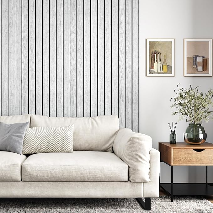 White/Grey Wood Slat Panels for Interior Wall Decor Self Adhesive Textured 3D - Image 2