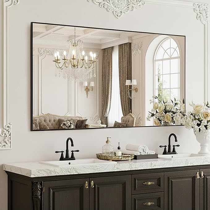 Large Black Bathroom Mirror, Shatterproof & Anti-Rust Vanity Mirror Wall Mount by FICTOR