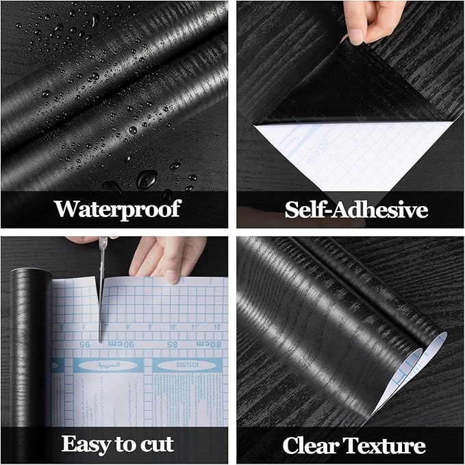 COSNIGHT Black Peel and Stick Wallpaper, Wood Grain Contact Paper Self Adhesive - Image 2