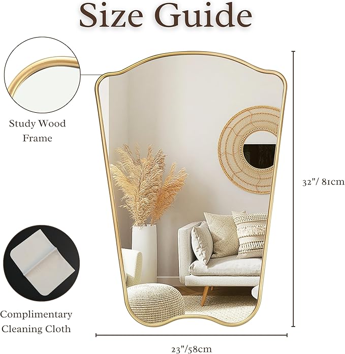 PERFNIQUE Gold Bathroom Mirror Irregular Wall Mirror, Decorative Vintage Mirror - Image 4