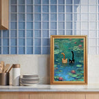 Fantasy Artists Gold Framed Wall Art Prints, Two Swimming Cats in Lotus Pond - Image 2