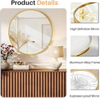 Bathroom Mirror for Wall, 30 Inch Round Mirror, Matte Gold Metal Framed Circle - Image 4