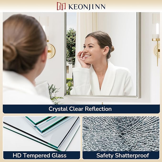 Keonjinn 36 x 36 Inch Brushed Nickel Bathroom Mirrors - Image 3