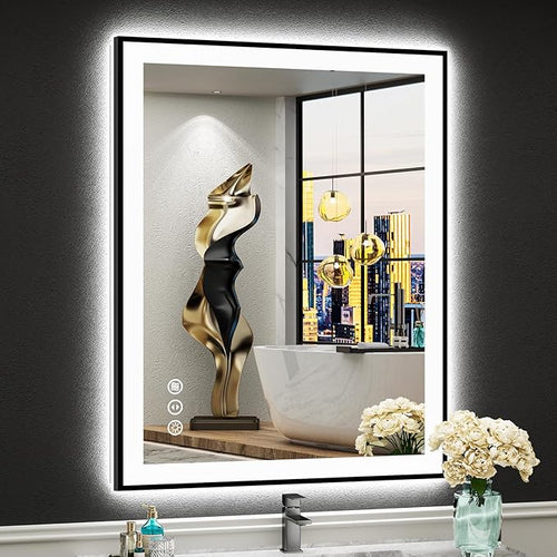 28x36 Black Framed LED Bathroom Mirror by Awandee