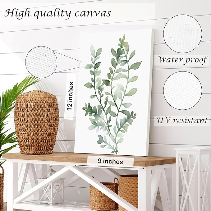 Induslyfe Framed Eucalyptus Sage Green Botanical Plant Wall Art Canvas Decor - Image 7