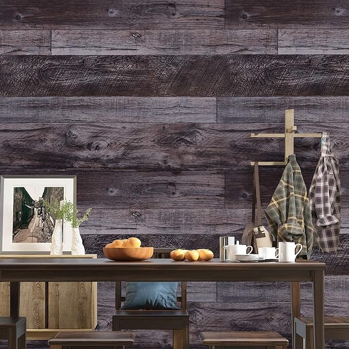 WENMER 17.71" x 472" Grey Wood Peel and Stick Wallpaper Shiplap Self Adhesive - Image 2