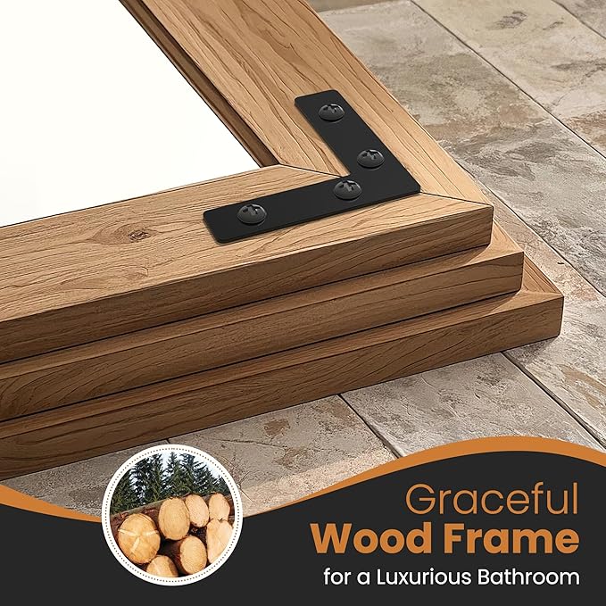 Bathroom Mirror for Wall with Wooden Frame, Bedroom Decor, Vertical or - Image 8