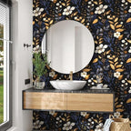 Laatse Vintage Dark Floral Wallpaper Peel and Stick Blue/Gold Leaf Wallpaper - Image 6