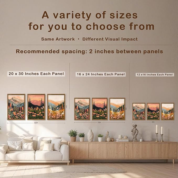 WRFON Botanical and Flower Canvas Wall Art, Framed Mountain Landscape Wall Art - Image 6