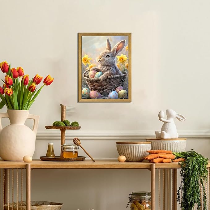 Easter Bunny Wall Art, Cute Rabbit Canvas Wall Decor Painting, Easter Eggs - Image 4