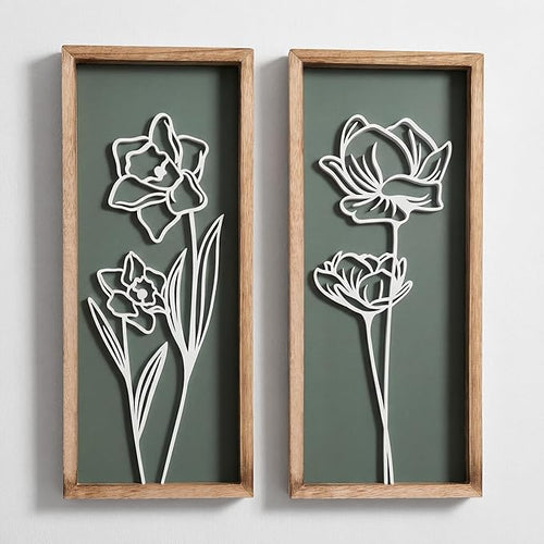 3D Floral Green Wall Art Lightweight, Wooden Ready-to-Hang Boho Framed Wall Art by TideandTales