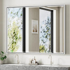 48 x 36 Silver Bathroom Mirror, Large Beveled Silver Bathroom Vanity Mirror by QUEENFUN