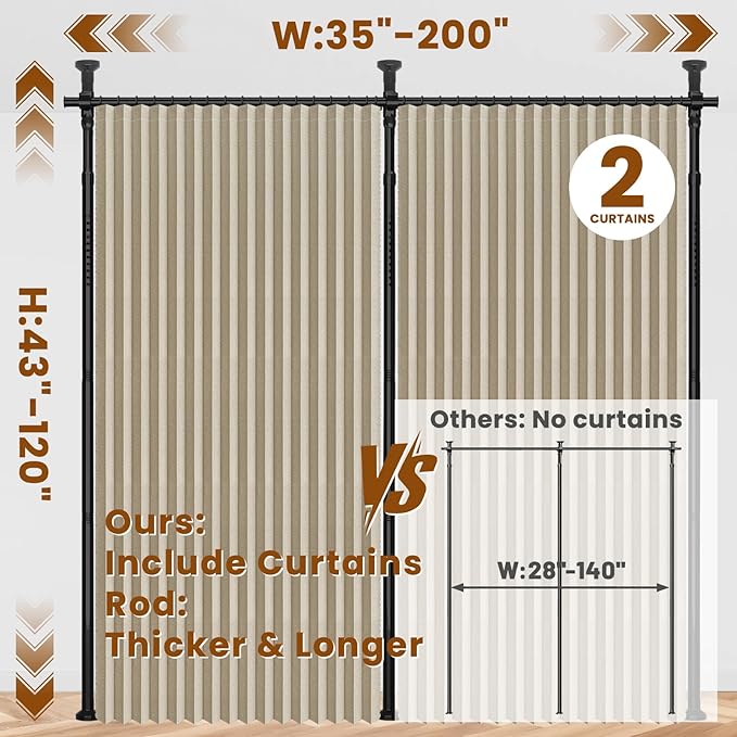 100% Blackout Room Divider Curtains Sets Beige W100 x L84 in, 2 Panels Curtain - Image 2