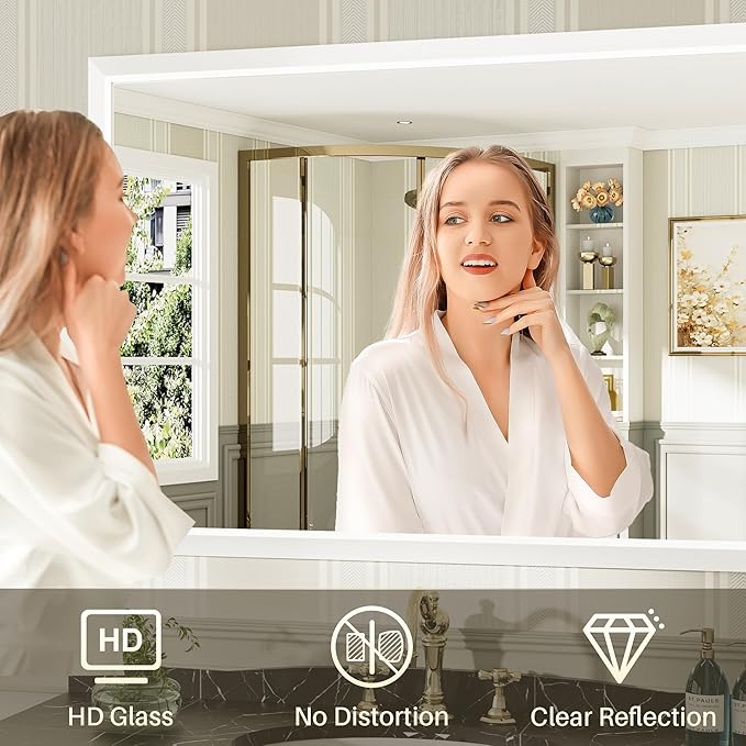 55x36 Inch White Bathroom Mirror - Image 4