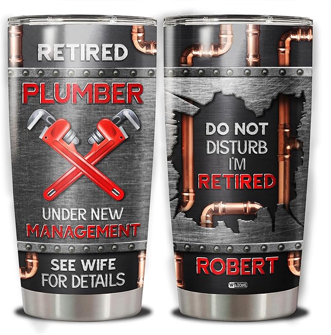 WAZONE Personalized Plumber Tumbler Do Not Disturb Im Retired Sayings Stainless Steel 20oz 30oz Travel Mug Retirement Things Funny Gift For Husband Men Plumbers Insulated Cup Plumbing Themed