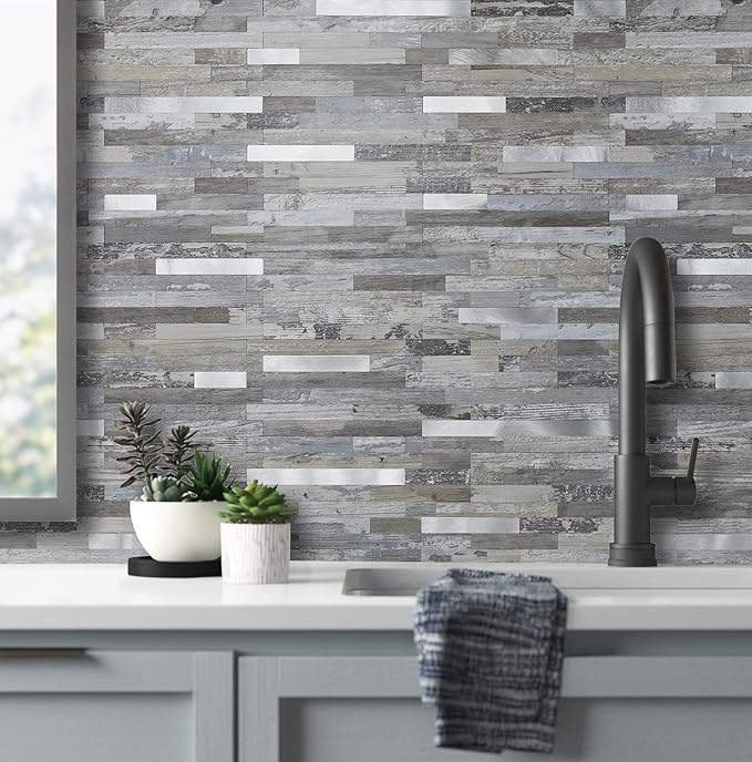 AULIGET 40 Sheets Peel and Stick Backsplash, Distressed Wood Look PVC Wall - Image 4