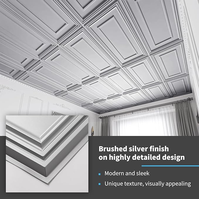 Art3d Drop Ceiling Tiles, 24x48in. Argent Silver - Image 5