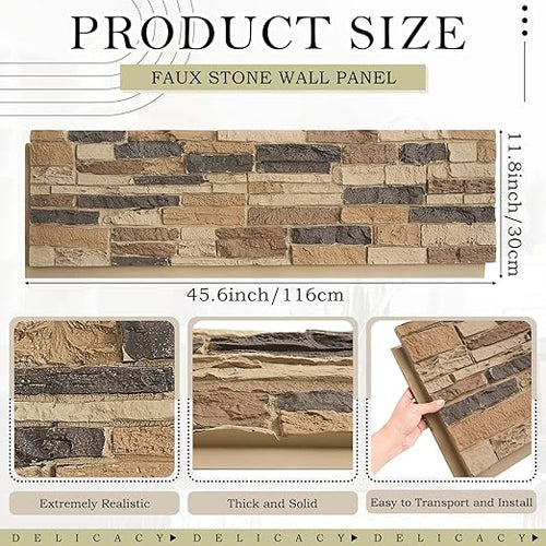 2 Pack Faux Stone Panels Interior 45.6''l x 11.8''h x 0.98''d Faux Siding - Image 2