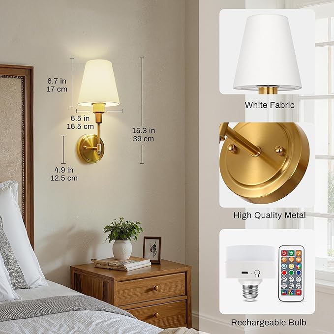 DORESshop Battery Operated Wall Sconce Set of 2, Wall Light Wireless Easy to - Image 7
