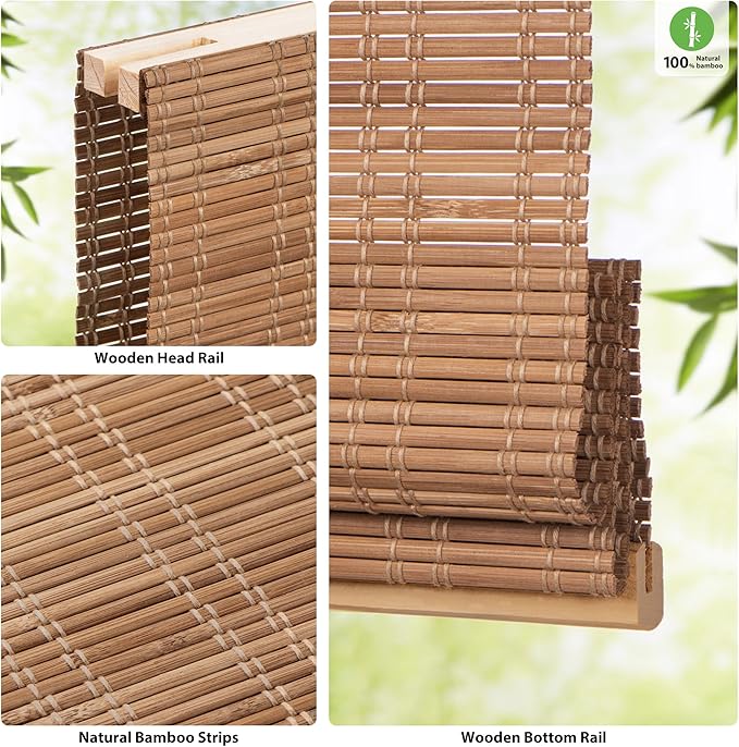 LazBlinds Cordless Bamboo Roman Shades, Light Filtering Window Treatment - Image 2