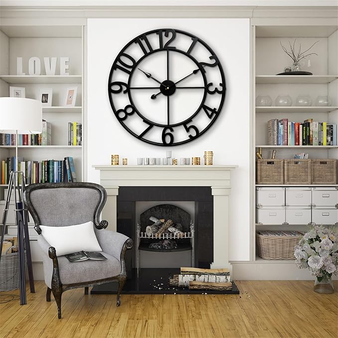 CLXEAST 24 Inch Wall Clocks for Living Room Decor, Large Black Metal Wall Clock - Image 7