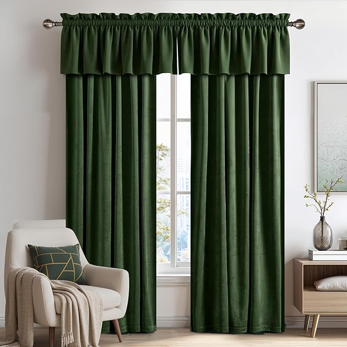 NICETOWN Velvet Cafe Windows Valance, Olive Green Window Treatment - Image 4