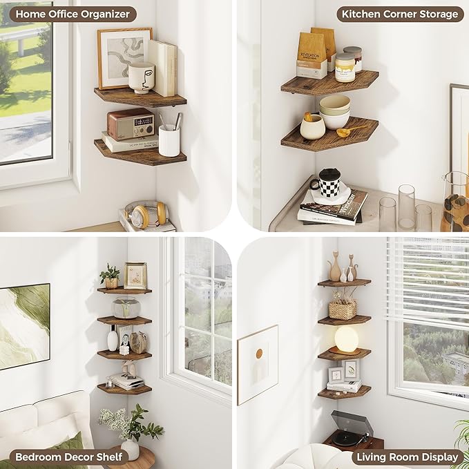 Corner Shelves 2-Pack for Bathroom & Kitchen, Space-Saving Floating Corner Wall - Image 4