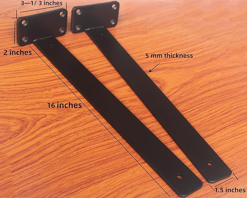 4 Pack - 16 inch Black Hidden L Shelf Bracket Iron Floating Shelf Brackets - Image 2