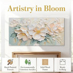 Anolyfi White Textured Flowers Canvas Wall Art - Image 3