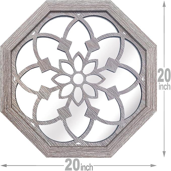 ZOLAPI 2 PCS 20 inch Octagon Wall-Mounted Mirrors, Vintage Farmhouse Mirror - Image 2