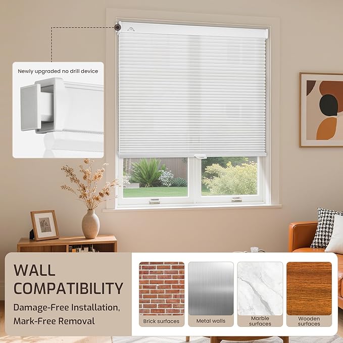 Grandekor No Drill No Tools Cordless Cellular Shades, 29.5" W x 64" H, Light - Image 8
