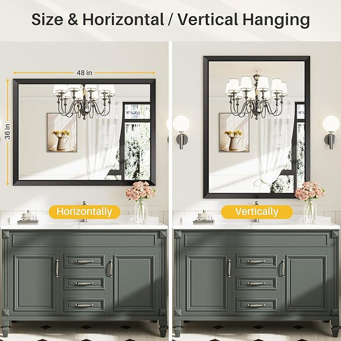 Briivue 48x36 Inch Black Bathroom Mirror - Image 5