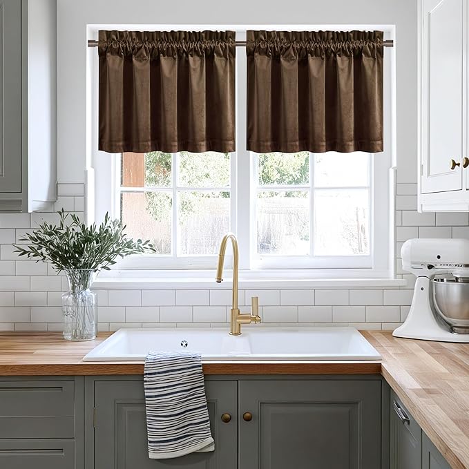 NICETOWN Brown Velvet Valance Curtains - Image 5