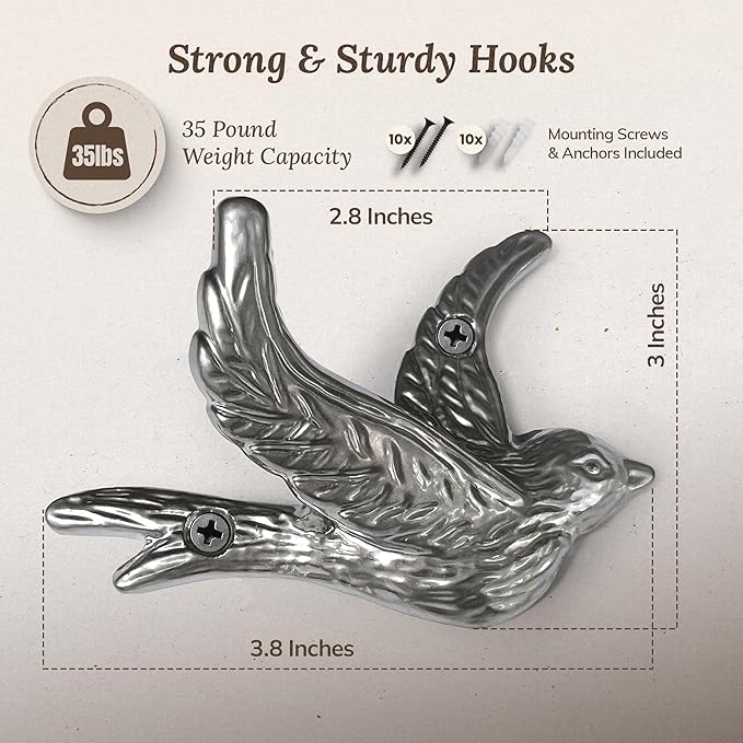 Flying Bird Decorative Wall Hooks Cast Iron, Wall Mounted - Image 2