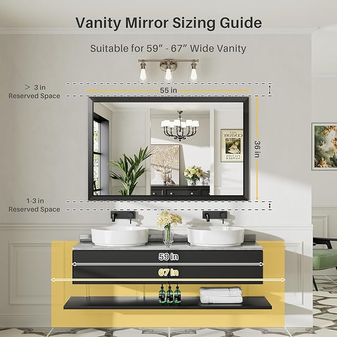 Briivue 55x36 Inch Black Bathroom Mirror - Image 2