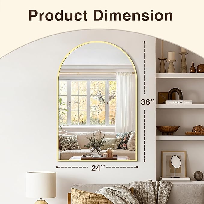 Vanity Bathroom Mirror for Wall, 2 Pack 36”x24” Arched Bathroom Mirror for Over - Image 3