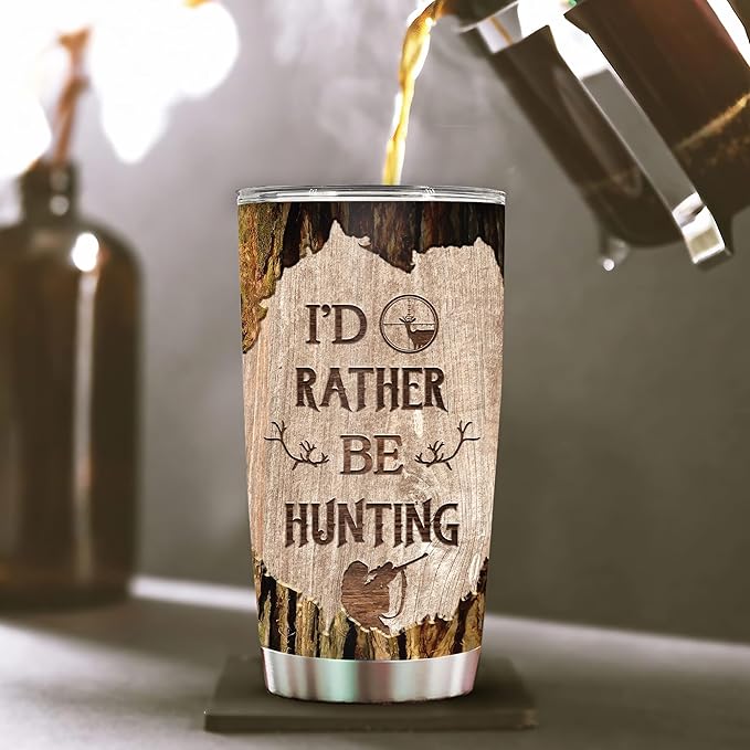 WAZONE Personalized I'd Rather Be Hunting Tumbler Customized Name 20oz 30oz Stainless Steel Travel Mug Insulated Cup with Lid Gift Unique Birthday Christmas for Women Her Deer Hunter Woman