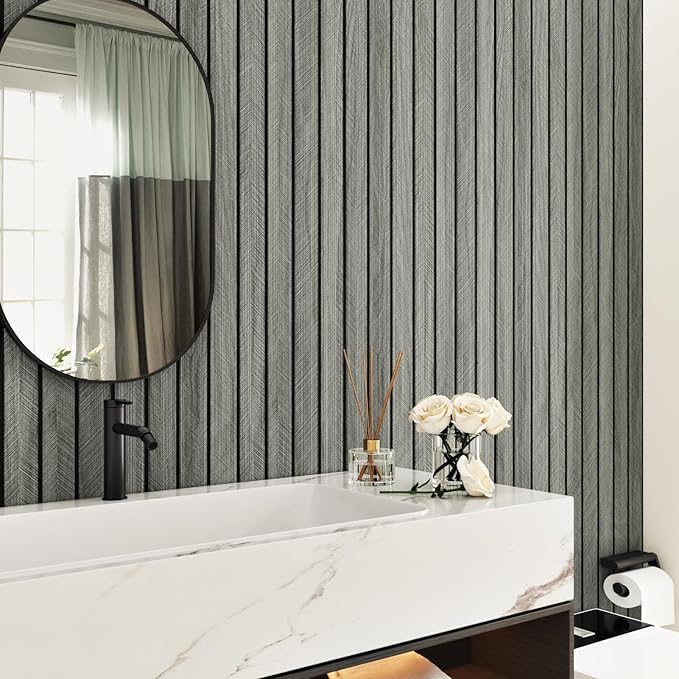 Grey Wood Wall Slat Panels Peel and Stick 3D Textured Fluted Wood Panels - Image 8