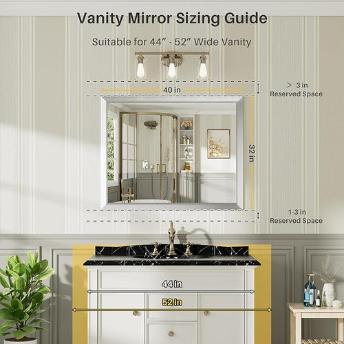 40x32 Inch Brushed Silver Bathroom Mirror - Image 2