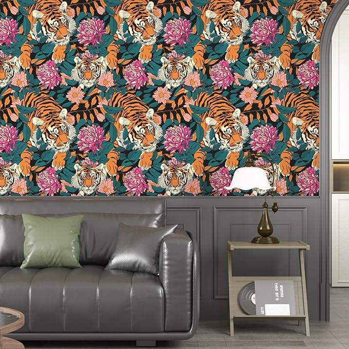 BOKEBEVE Tiger Head Peel and Stick Wallpaper￼ Animal Print Wallpapers Blue - Image 4